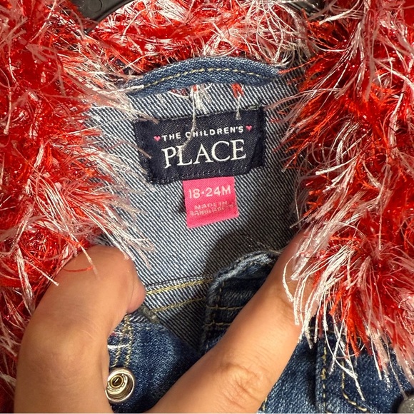 The Children's Place Blue and Red Jean Jacket with Pom Pom trim Wisconsin 18-24M - Picture 3 of 6